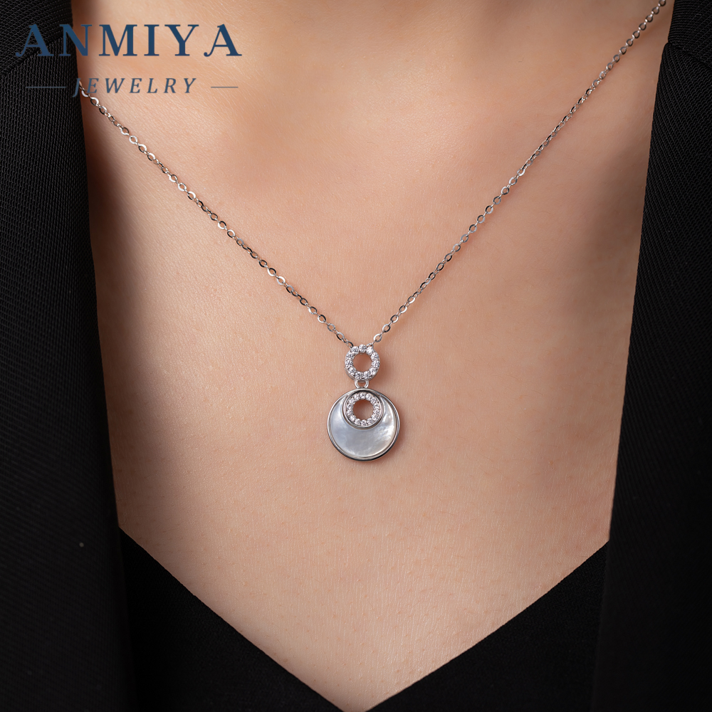 925 Silver White Shell Round Necklace 18K Gold Plated Round Shell Pendant Necklace