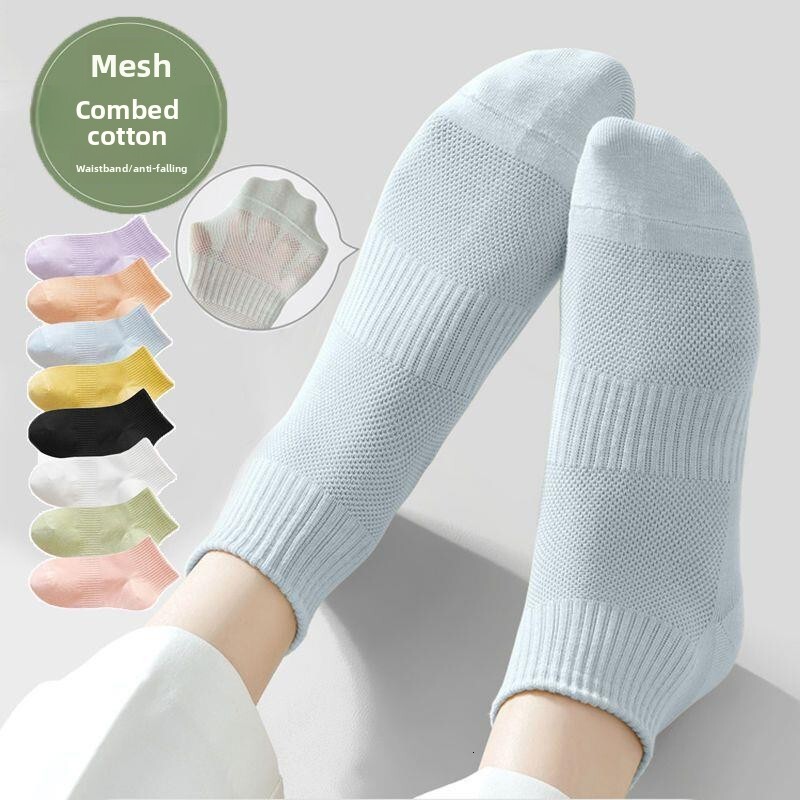 Colorful Waist Cinch Mesh Women, Summer Breathable Odor-Resistant Sweat-Absorbing Thin Mid-Calf Socks for Women