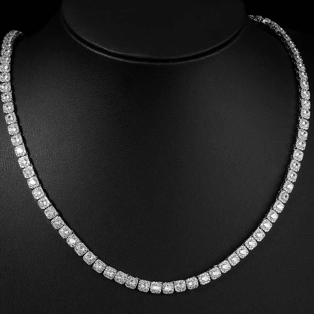 NUOYA 5mm Iced Diamond Tennis Chain Silver Plated Hip Hop Jewelry Inlaid Moissanite Thin Clustered Tennis Chain Necklace for Women