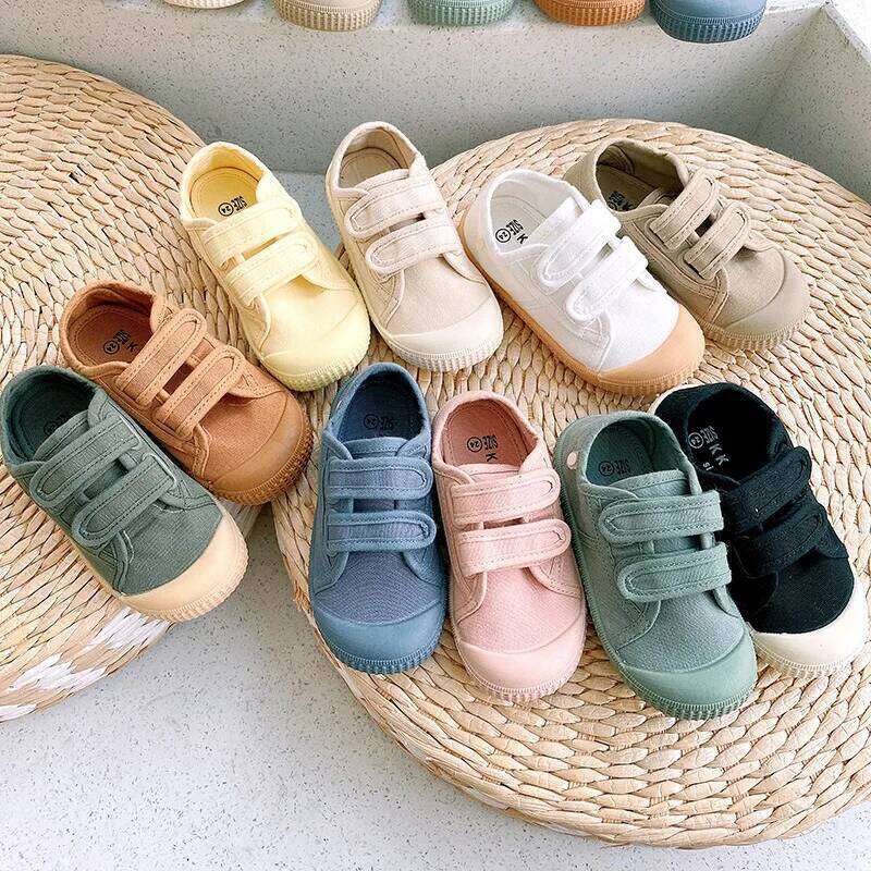 Toddler Kids Retro Canvas Children Soft Bottom Solid Color Board Lightweight Breathable Hook and Loop Casual Shoes