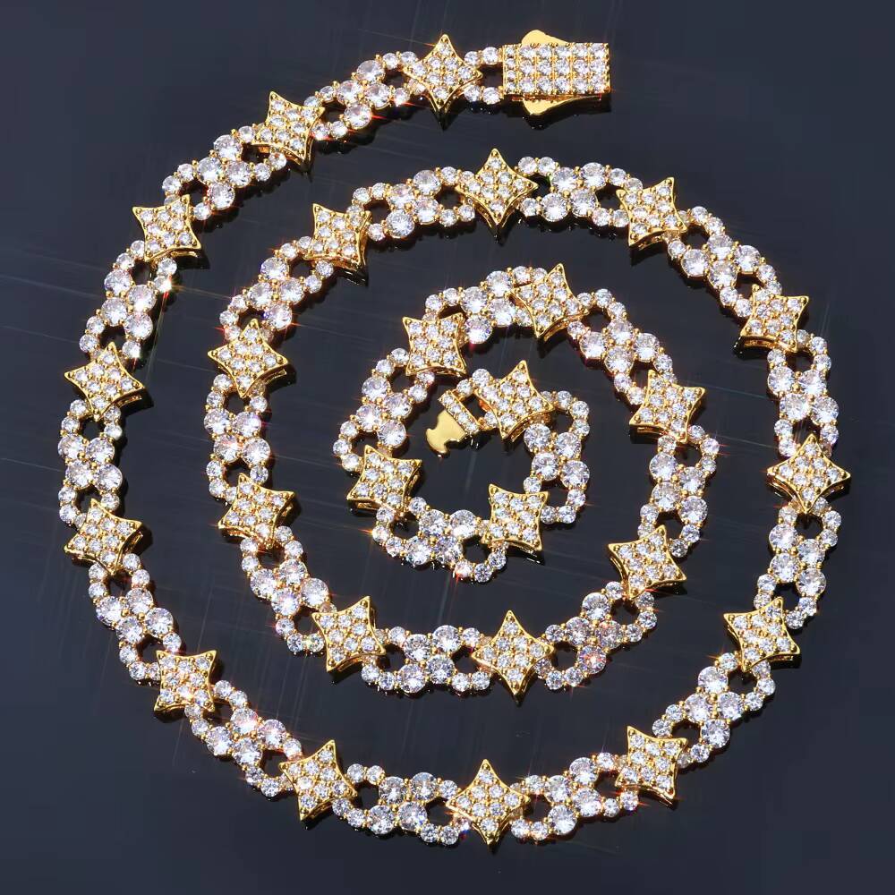 NUOYA Hip Hop Fine Jewelry Necklace Spring Lock Clasp Iced Out Moissanite Four Pointed Star Infinite Symbol Design Chain