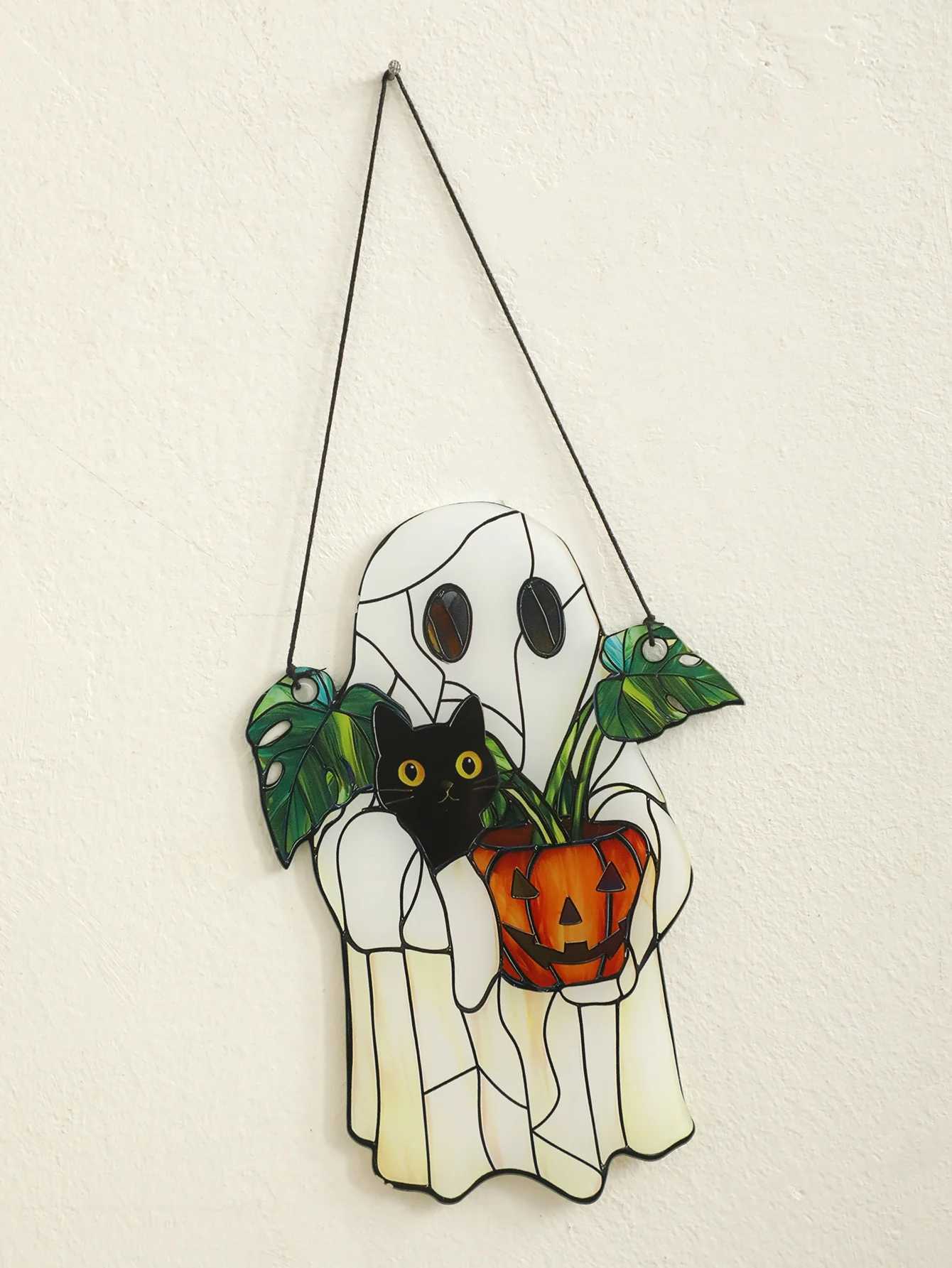 White Halloween Ghost Window Hanging Acrylic Black Cat Pumpkin Shaped Plant Pot Room Pendant for Home Garden Wall Decor Gift C250919