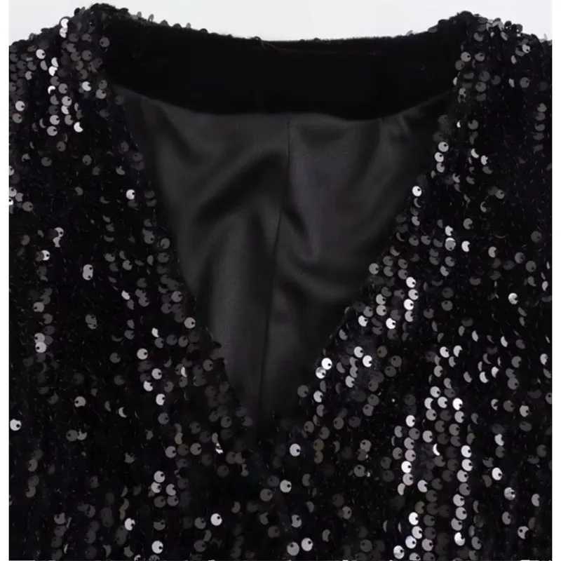 New Womens Fashion Versatile Sequin Short Vest Spring Autumn Xiaoxiangfeng Heavy Industry Waistcoat Black Sleeveless Jacket Z250918