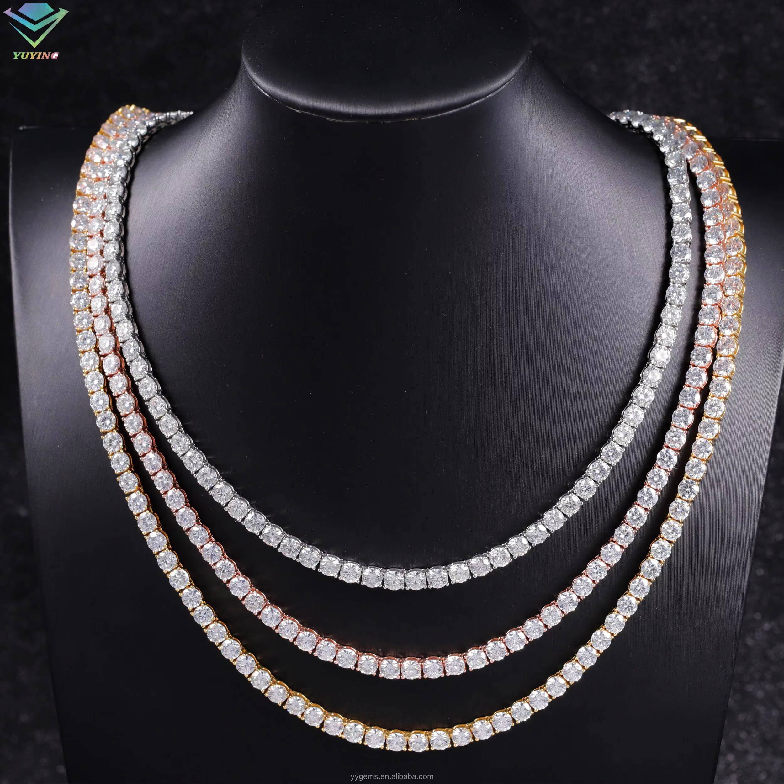 Hot Sale Pass Diamond Test 2mm65mm Moissanite Gold Plated S925 Sterling Silver Women Men HipHop Diamond Necklace Tennis Chain