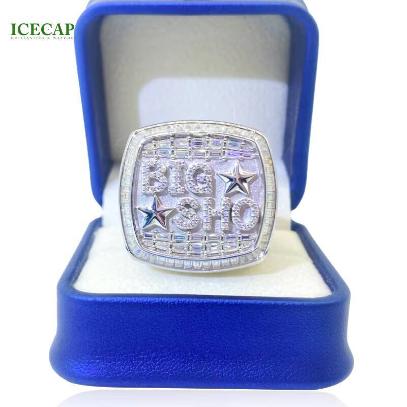 Best Selling Luxury Style Silver Hip Hop Jewelry Rings Mens Gift Costom Pentagram Letter Iced Out Moissanite Rings for Men