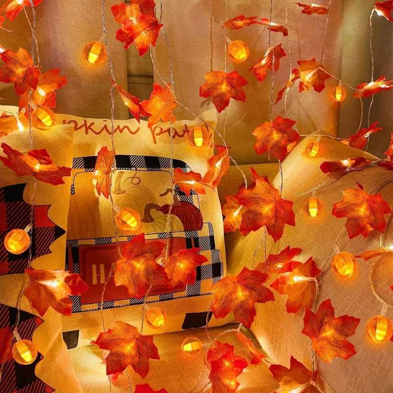 Halloween LED Pumpkin Maple Leaf Fairy Light Battery Powered String Lights For Garden Bedroom Party Christmas Tree Decoration C250919