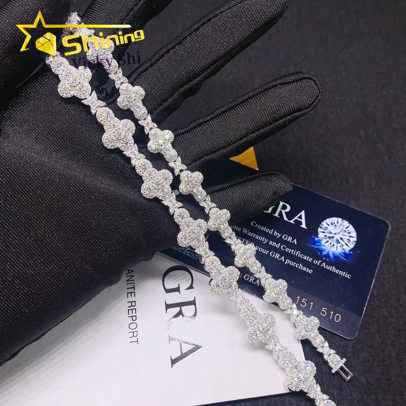 Iced Out Hip Hop Jewelry Pass Diamond Tester 10MM 13MM 925 Silver White Gold Cross Moissanite Cuban Link Bracelet