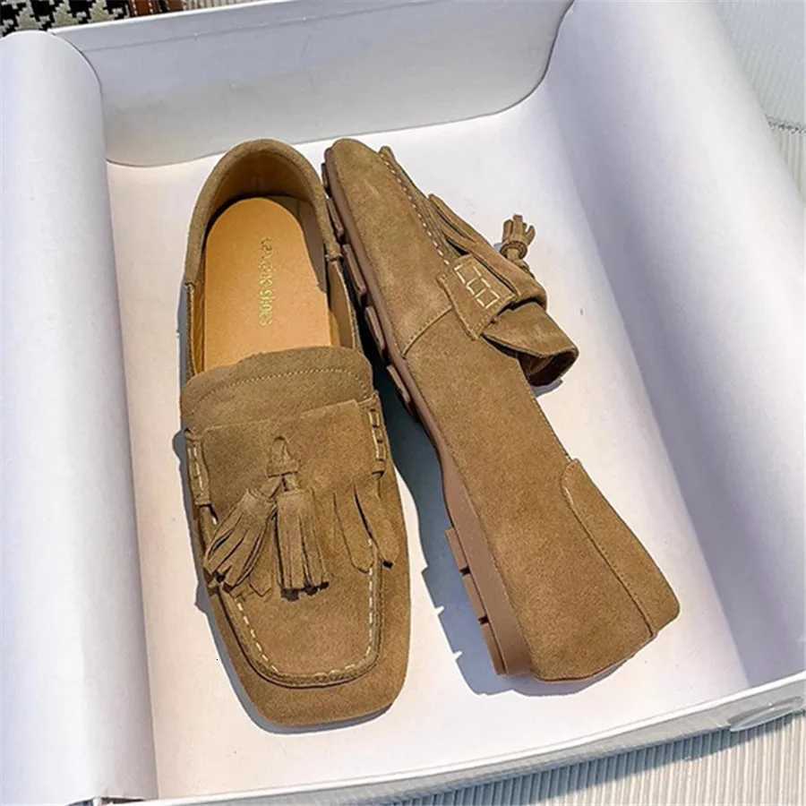 Fringed Women Ballet Flats Square Toe Walking Driving Shoes Ladies Comfortable Vai Loafers Tassels Flat EspadrillesXJ250919
