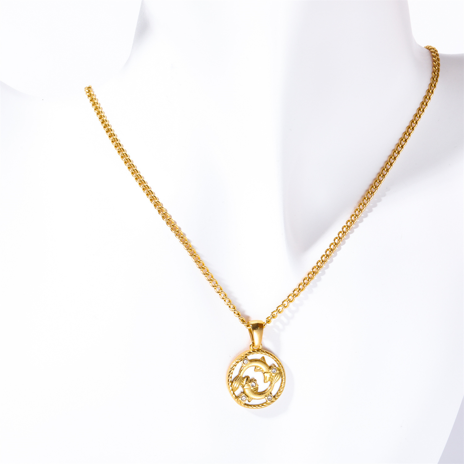 Stainless Twee Round Coin Shell 12 Constellations Necklace Titanium Steel Vacuum Plating