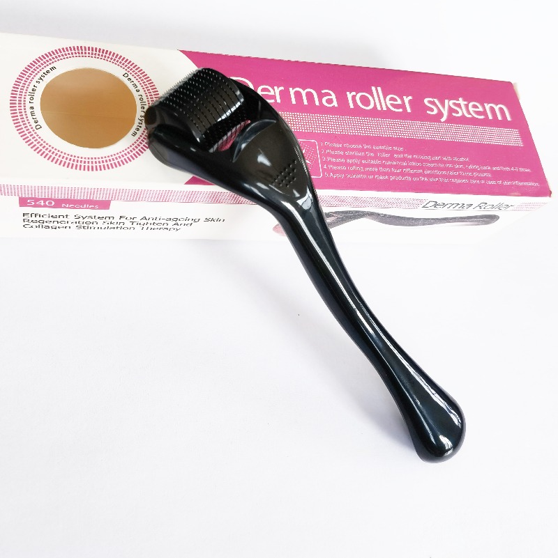 Derma Roller Microneedle Kit 540 Stainless Steel Needles Black Face Beard Roller for Home Use 0.5mm 0.75mm