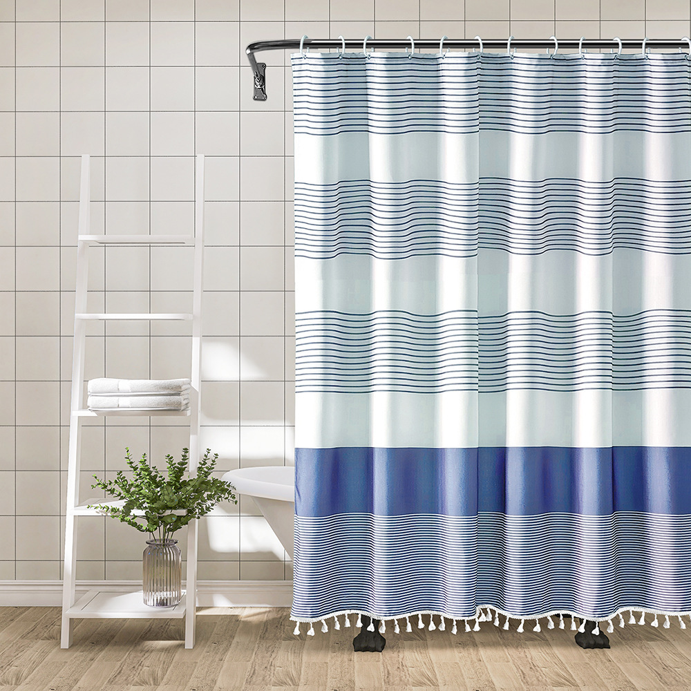 YL-37224 printed bamboo cloth stripes simple tassel waterproof thick bathroom shower curtain toilet partition curtain