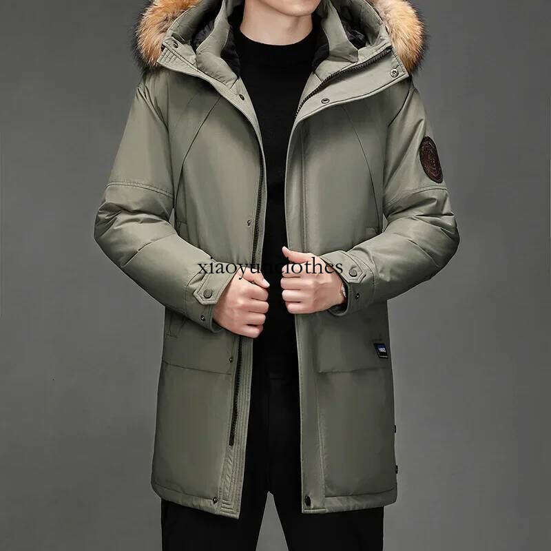 Fashionable Fur Hooded Thickened Coat for Men Medium Length White Duck Down Men's Winter Warm Puffer Jacket Jk-999