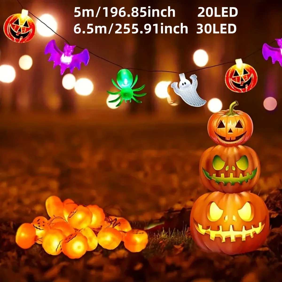1pc 2030LED Halloween 3D Pumpkin Bat Ghost Spider Solar String Lights With 8 Lighting Mode For Home Garden Halloween Decoration C250919