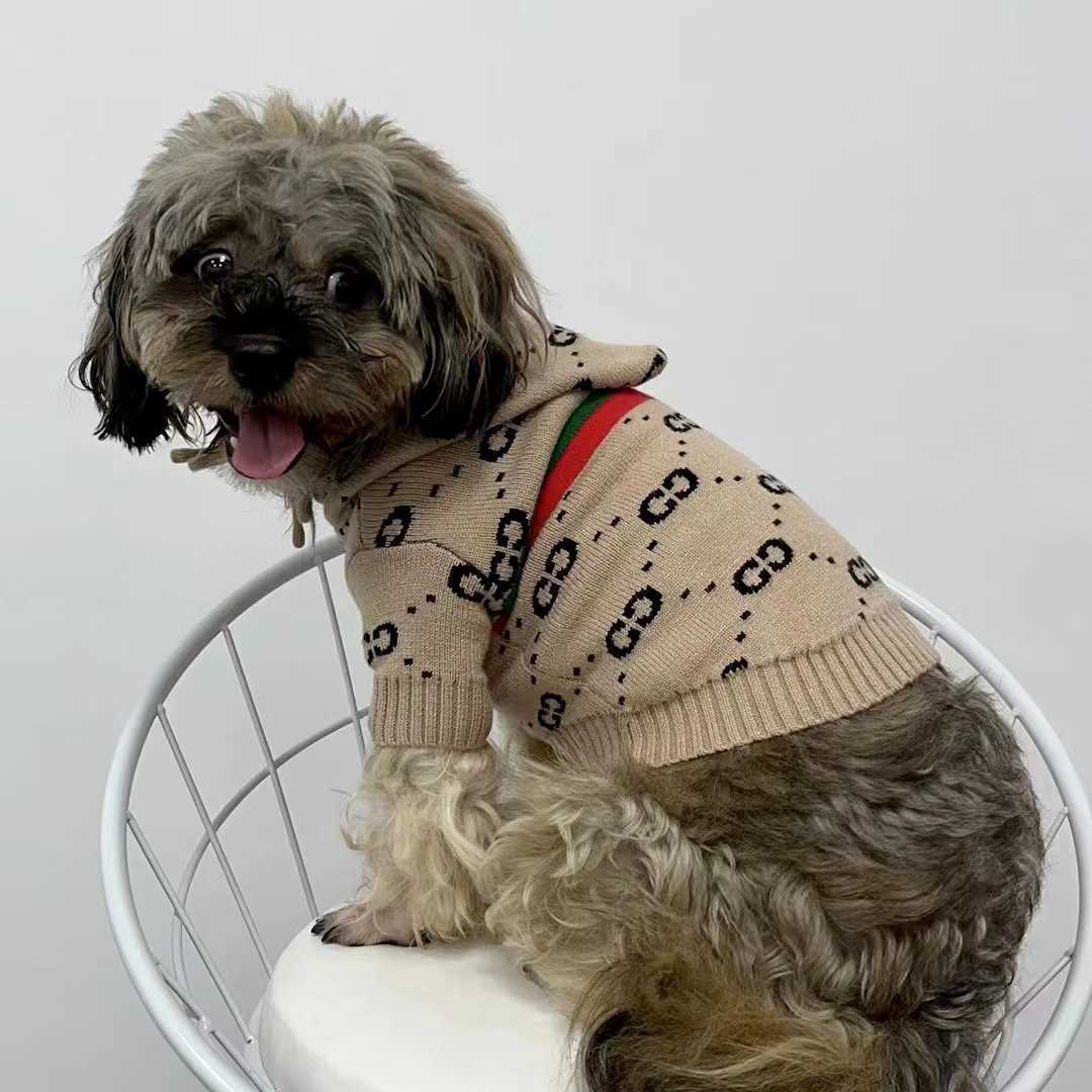 2022 Pet OnePiece Hooded Autumn Winter Dog Schnauzer Cat Knitted Clothes Teddy Thickened Warm S25911