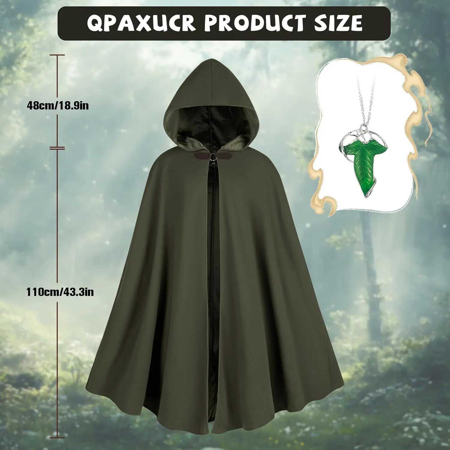 Cloak with Hood MenMedieval Costume Men Round Metal Buckle Cloak with Green Leaf Brooch Necklace for Halloween L250918