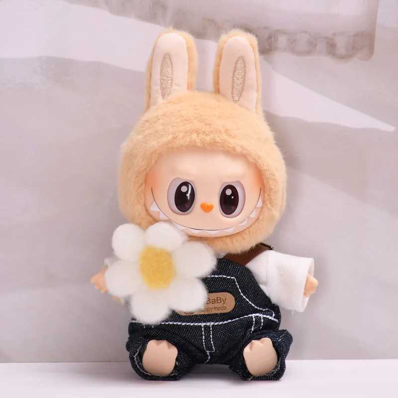 17cm Labubu Dolls Clothing Cute Mini Plush Dolls Clothes The Monster Outfit Accessories Spring Overalls Flower Hat FE01S C250919