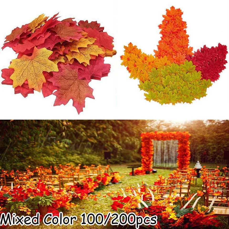 100200Pcs Artificial Maple Leaf Autumn Fake Silk Leaves Home Living Room Desk Decoration Craft Wedding Holiday Party Decor C250919
