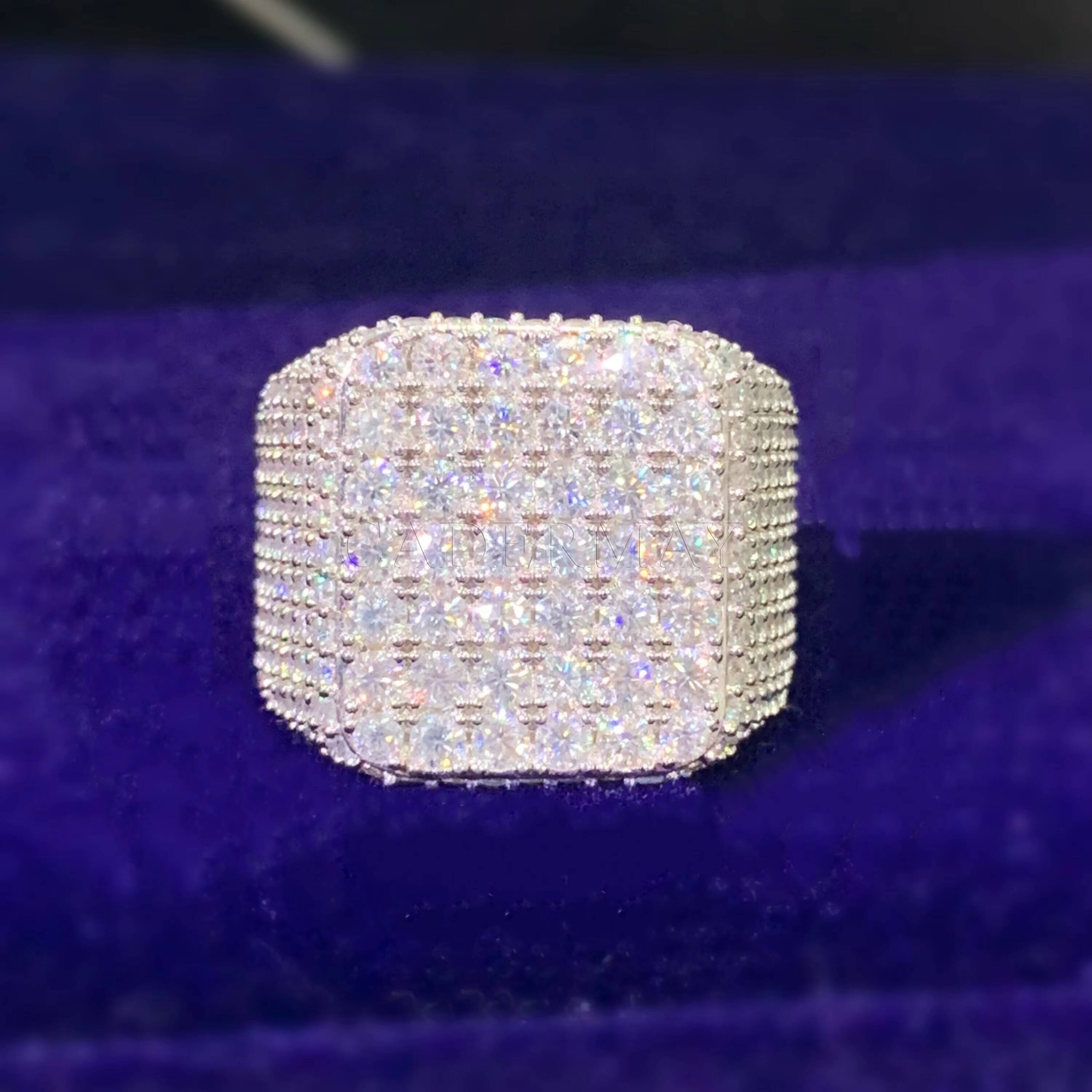 HipHop Jewelry Custom Made Moissanite Champion Ring Full Iced Out Square 925 Silver VVS Moissanite Pinky Ring for Men