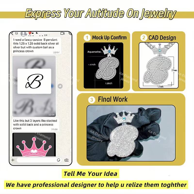 High Quality Customized Trend VVS Moissanite Initial Pendant New Arrival Initial Sign Diamond Letter Ice VVS1 High Quality Pendants Charms