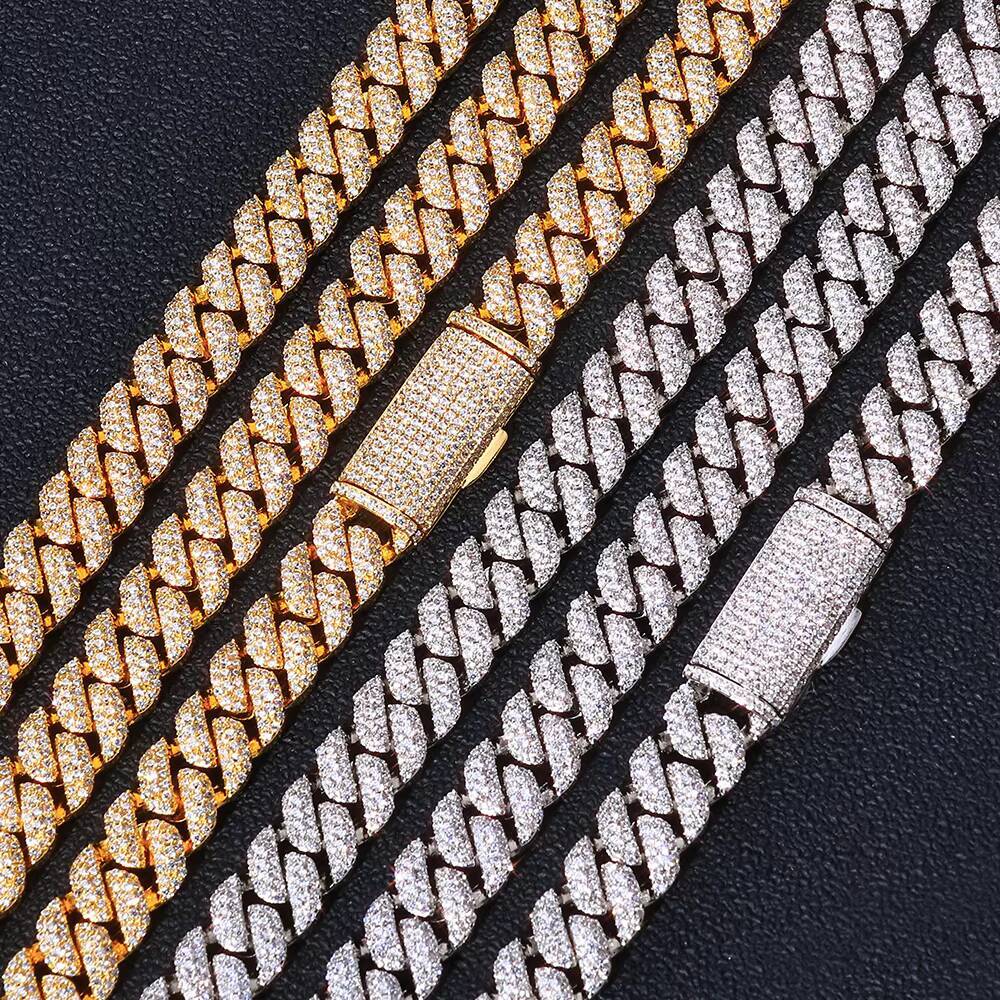 NUOYA Luxury 3 Rows Cuban Chain 10mm Width Flip Clasp Design Full Iced Out Moissanite Hip Hop Fine Jewelry