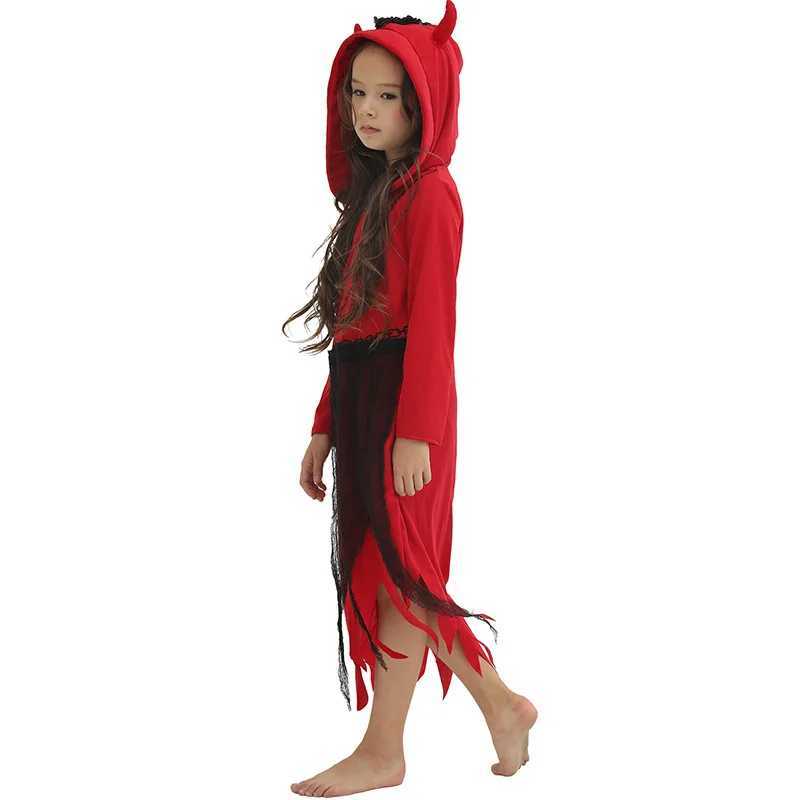 Girls Red Demon Scary Cosplay Kids Children Halloween Hell Devil Costumes Carnival Purim Parade Masquerade Role Play Party Dress L250918