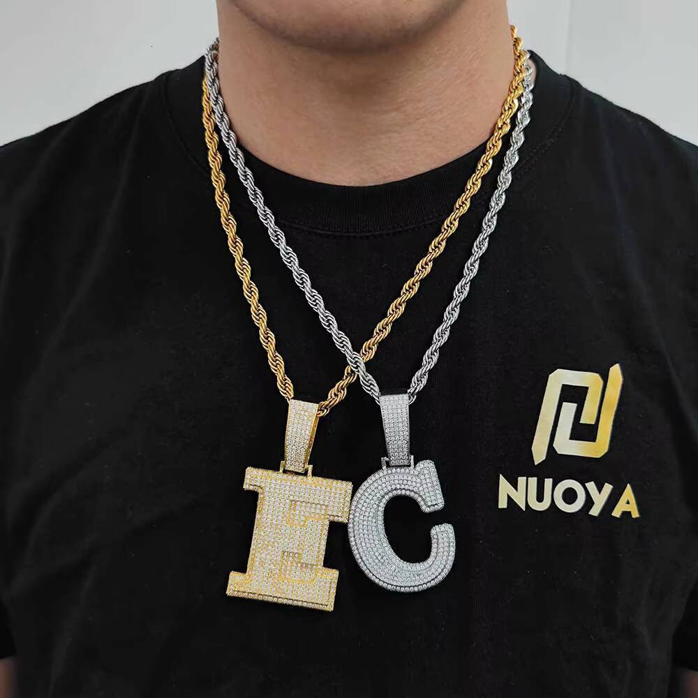 NUOYA New Style Capital Full Moissanite Letter Custom Iced Out Pendants Charms Diamond Pendant Custom Hip Hop Jewelry