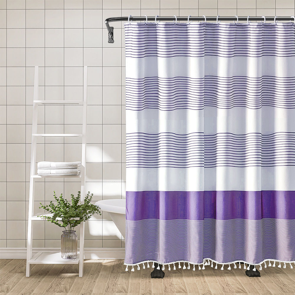 YL-37224 printed bamboo cloth stripes simple tassel waterproof thick bathroom shower curtain toilet partition curtain