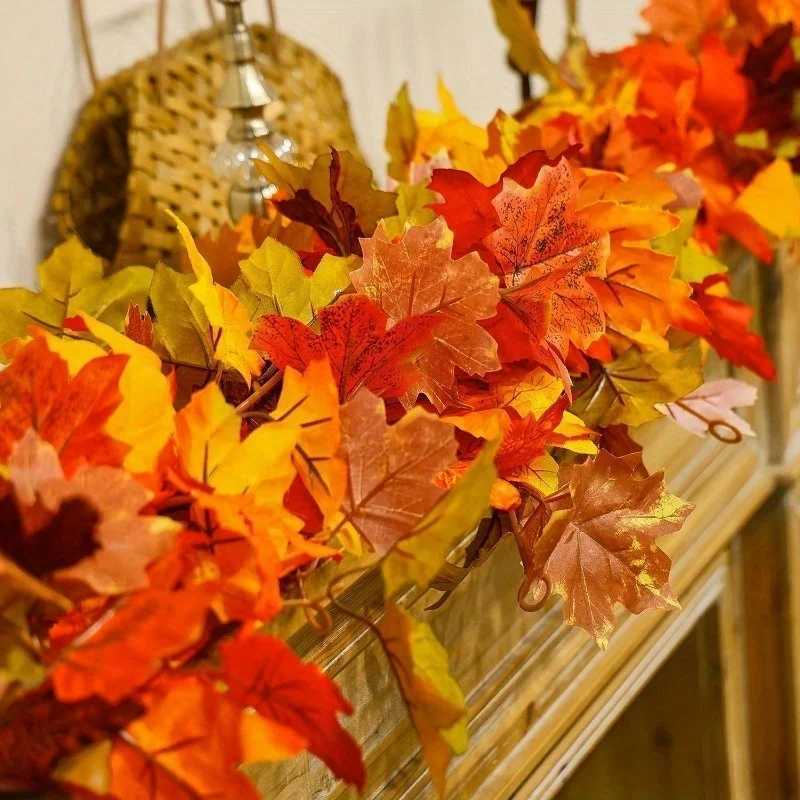 Autumn Maple Leaf Garland Artificial Fall Vines with Vibrant Red Orange Yellow Leaves for Thanksgiving home accessories C250919
