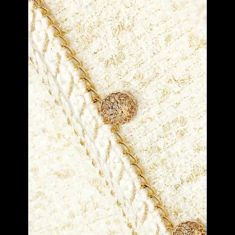 Beige High Quality Small Fragrance Coat Women Tweed Round Neck Chain Ribbon Luxury Hook Knit Office Lady Elegant Jacket Z250918