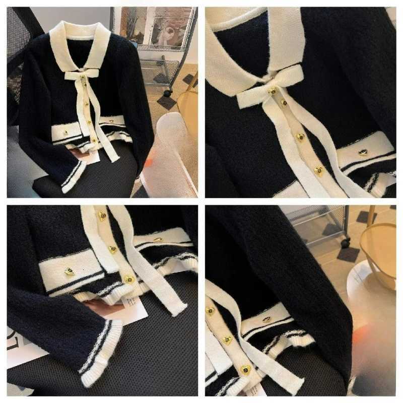 Xiaoxiangfeng Color Lapel Knitted Jacket Womens Design Sense Bow Tie New Shirt Spring Gentle Wear Comfortable Temperament Niche Z250918