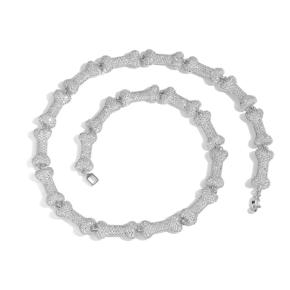 Wholesale Iced Out Neck Chain for Men Hip Hop Silver Bone Cuban Link Chain Necklace Jewelry