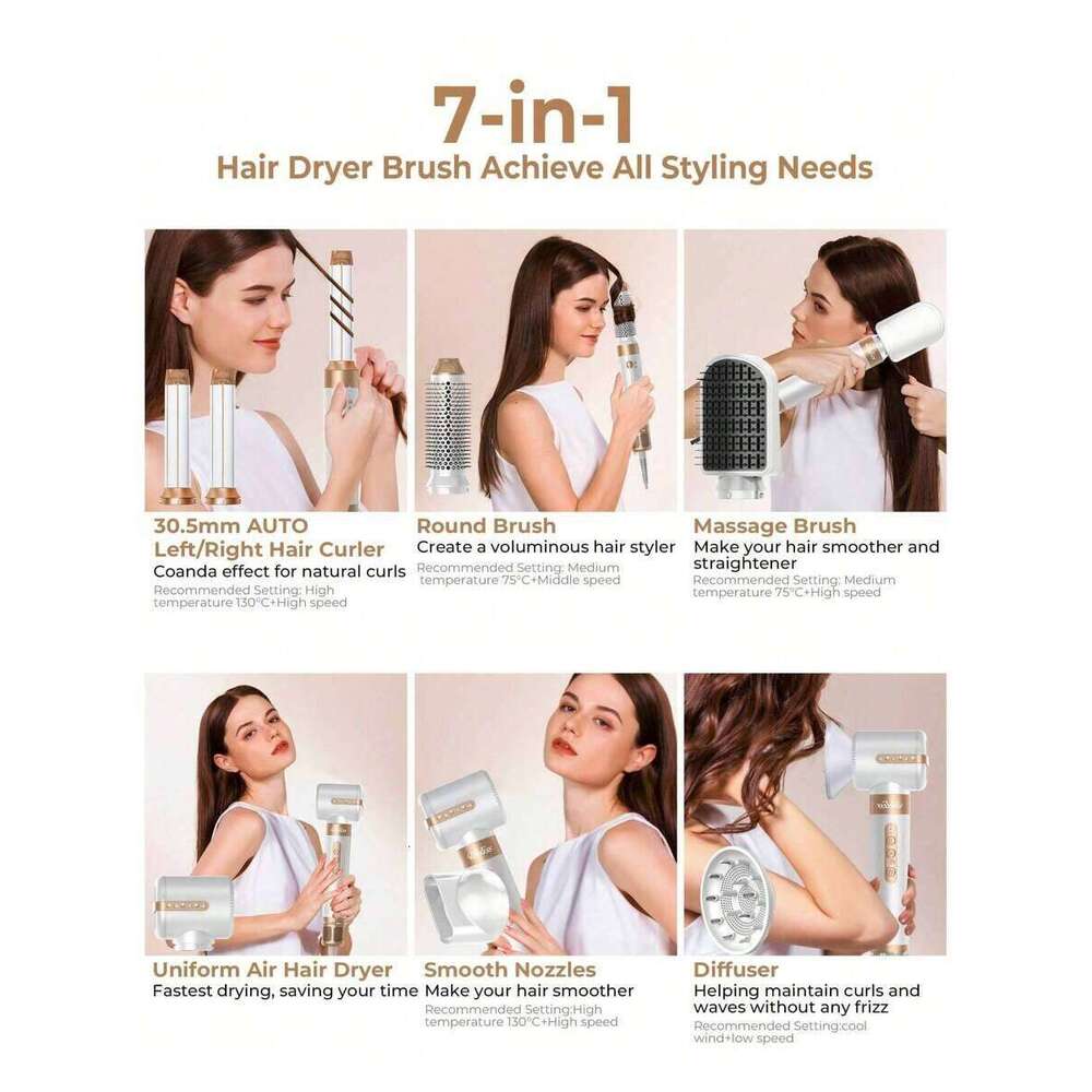 UKLISS Air Style 7-In-1 Upgraded Version 110,000 RPM Styling Brush Quick Dry For Wet Hair, Round Straightening Brush, Automatic Curling Iron, Hair Dry