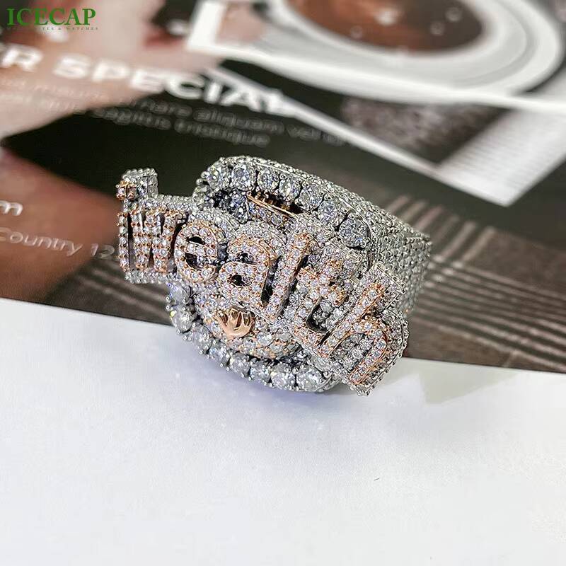 High Quality Design Fashion 925 Sterling Silver Ice Out Ring Rose Gold Plated Luxury Jewelry Diamond Moissanite Ring