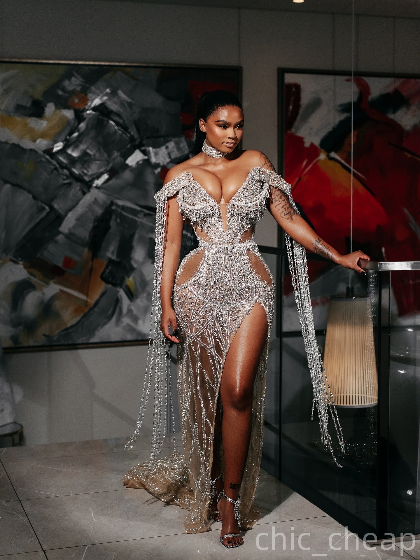 Mermaid Champagne Prom Dresses 2025 Illusion Crystals High Split Evening Formal Party Second Birthday Engagement Gowns Plus Size Dress For Special Occ