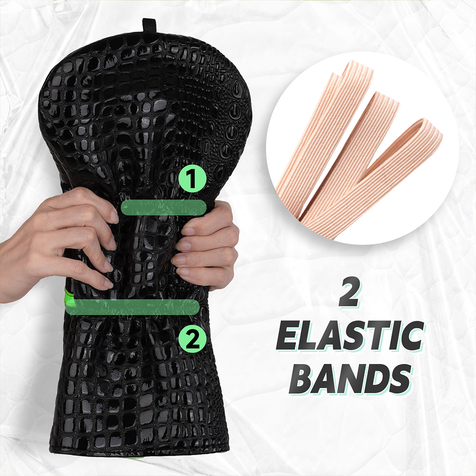 Golf Headcover Black PU Crocodile Grain Fluorescent Green Leaf Driver Golf Club Driver Head Cover Wood Cover Club Golf Head Cover Driver Cover