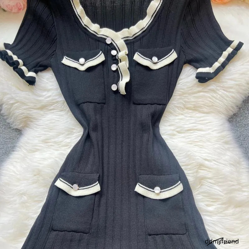 Two Piece Dress Yuoomuoo Chic Fashion Sexy Package Hips Knitted Mini 2025 Summer Women Elegant Black Ruffled Party Streetwear ddmyfriend