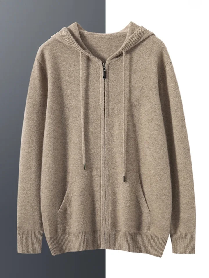 Mens 100 Pure Cashmere Hoodie TwoPiece Set HighEnd Fashion Business Leisure Sports Suit for Autumn And Winter 250916