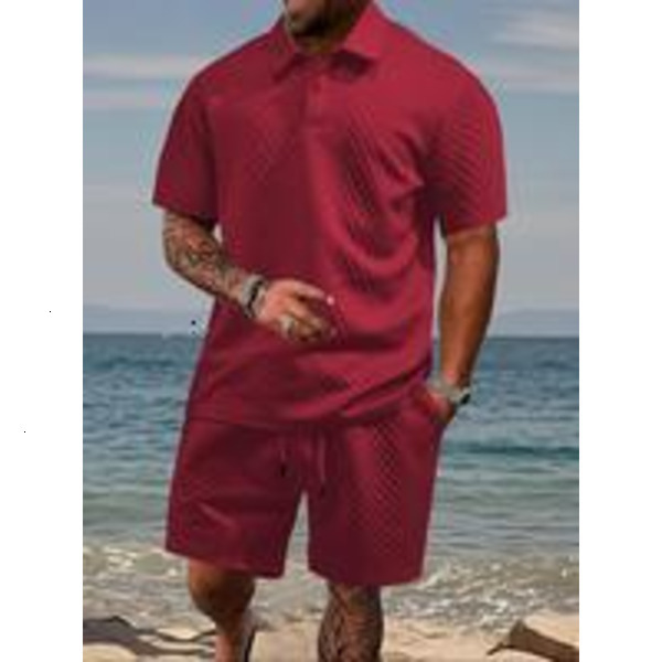 Solid Jacquard Short Sleeve Tee Shorts Set, Loose Casual Round Neck T-shirt & Shorts, Men's Summer Clothes for Beach Vacation