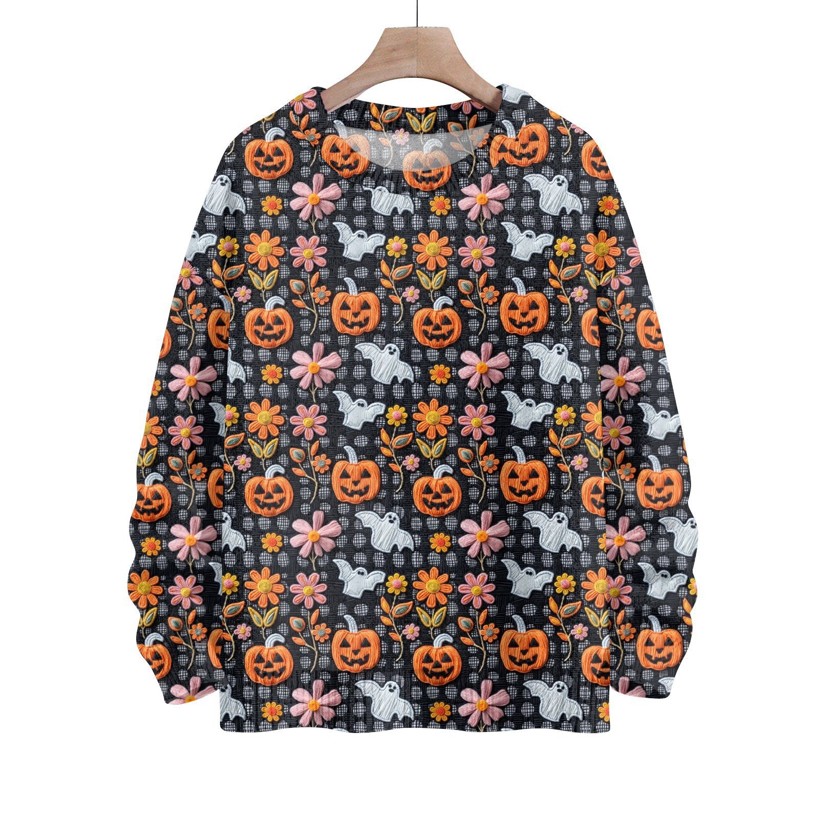 Men's Sweaters Oversized Sweater Halloween Print Knit Long Sleeve Pullover Casual Ghost And Jack-O-Lantern Pattern