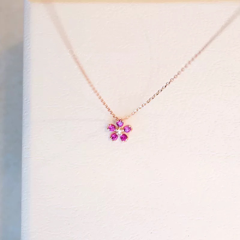 S Pure Sier Plated 14K Gold Five-Petal Necklace for Women Rose Red Flower Pendant High-End Light Collarbone Chain