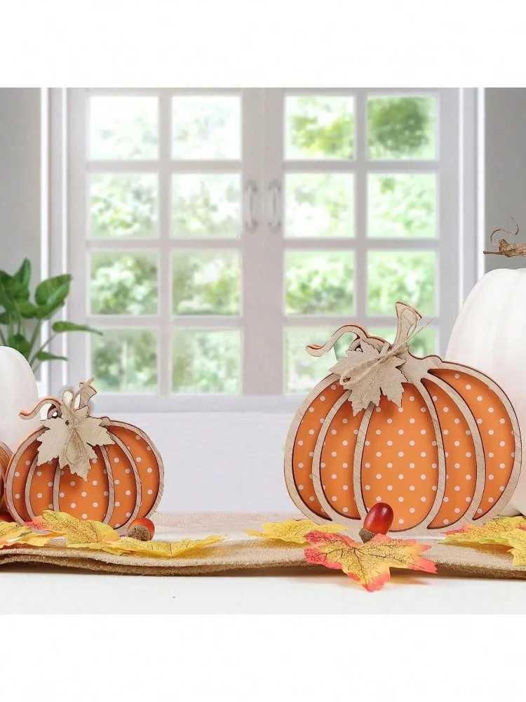 3pcs Fall Decor Wooden Autumn Pumpkin Fall Decorations For Home Shelf Mantel Table Decor Pumpkins Of Three Sizes Fall Season C250919