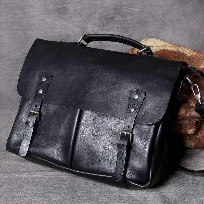 2024 Genuine Leather Casual Men's Briefcase Laptop Handbag Manual Men Shoulder Diagonal Computer Bag Tide Cross Section Business