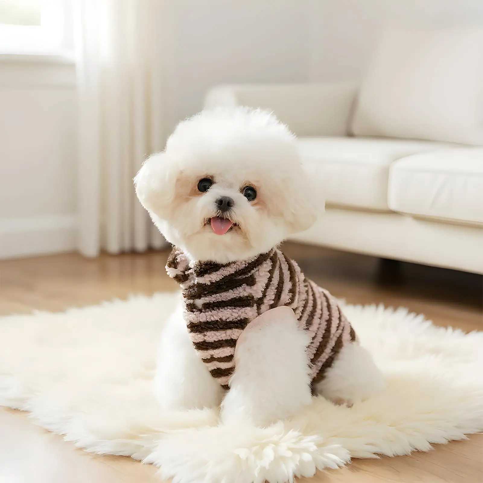 Striped Dog Sweater Medium Striped Fleece Winter Puppy Clothes Pet Winter Warm Costume Outfit Dog Girl Clothes Pullover Jumper S25911