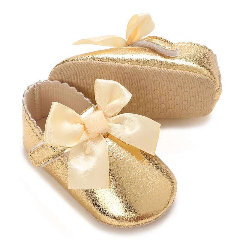 4-color Baby Girl Fashion Solid Color Princess Comfortable Soft Sole Non-Slip Toddler Shoes Cute Bow Baptism First Walker