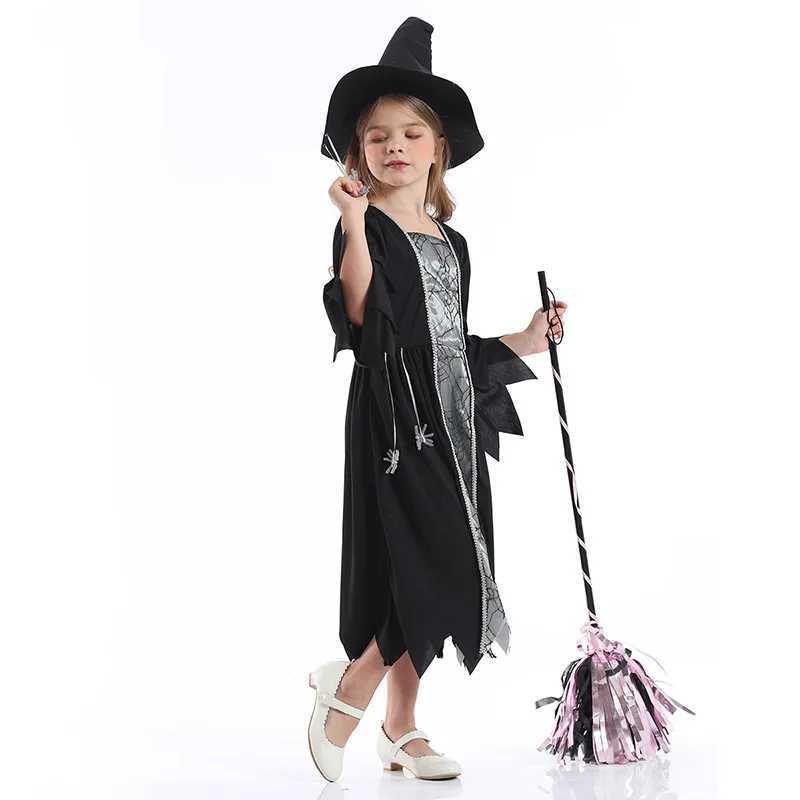 children performance black Witch Cosplay pretty Dress Costume Magic Suit Halloween with hat L250918