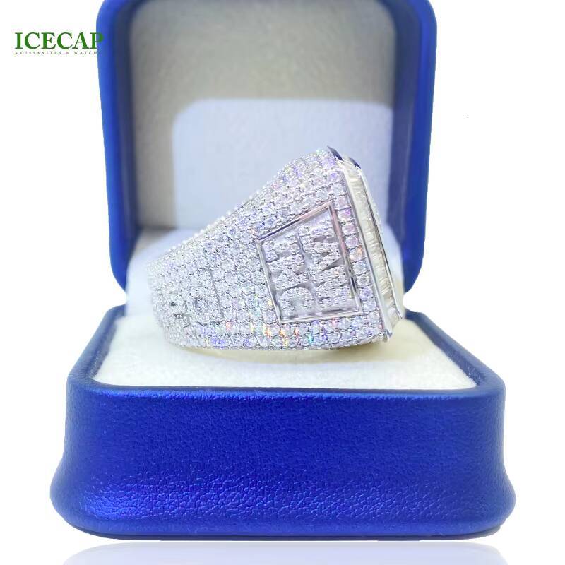 Best Selling Luxury Style Silver Hip Hop Jewelry Rings Mens Gift Costom Pentagram Letter Iced Out Moissanite Rings for Men
