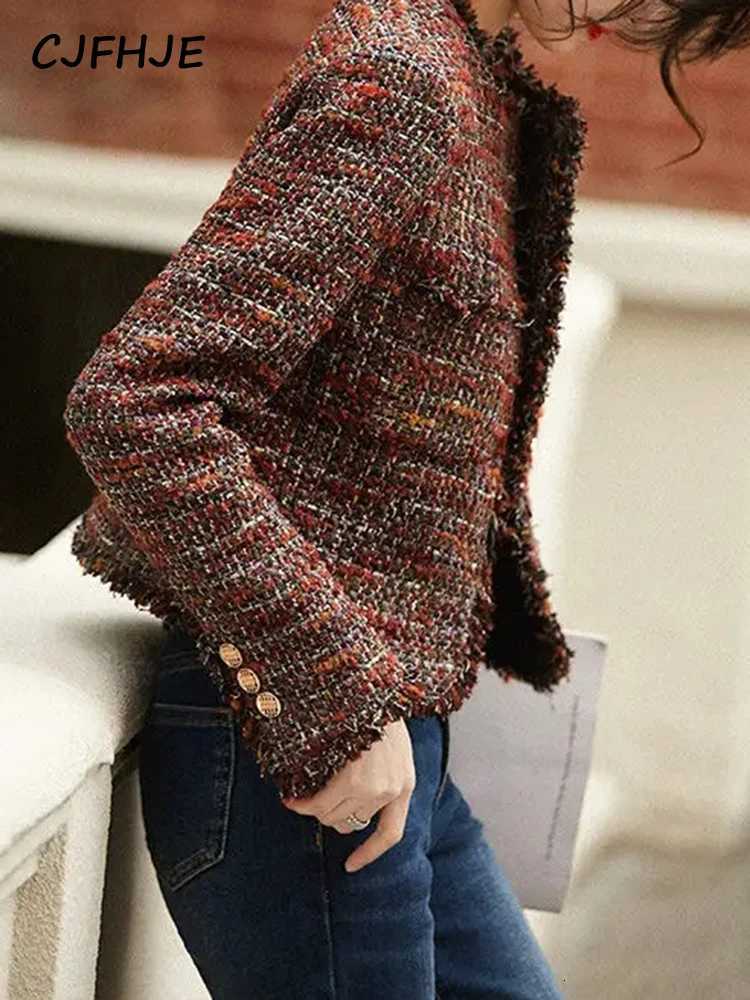 CJFHJE Oneck Tweed Fragrant Lady Coats Autumn Winter New Elegant Lady Outerwear Tops Tassel Single Breasted Women Woolen Jacket Z250918
