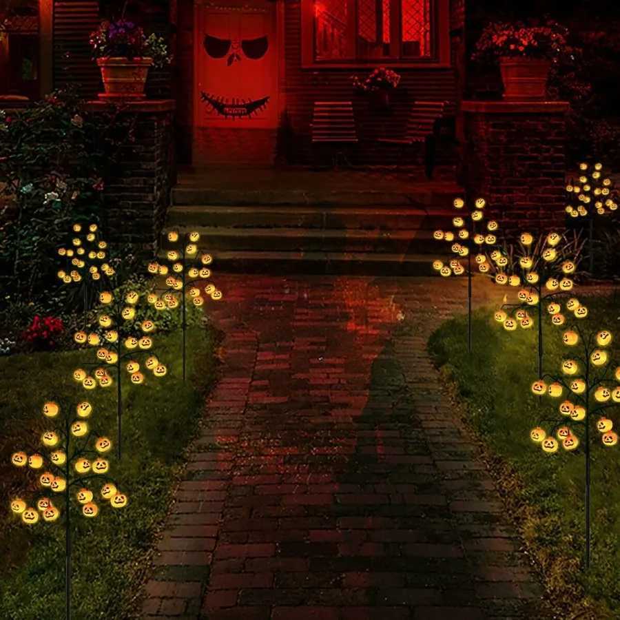 4 Pack 80 LED Halloween Solar Pumpkin Stake Lights for Outdoor Halloween Decorations Orange JackOLantern Pumpkins Solar Pathw C250919