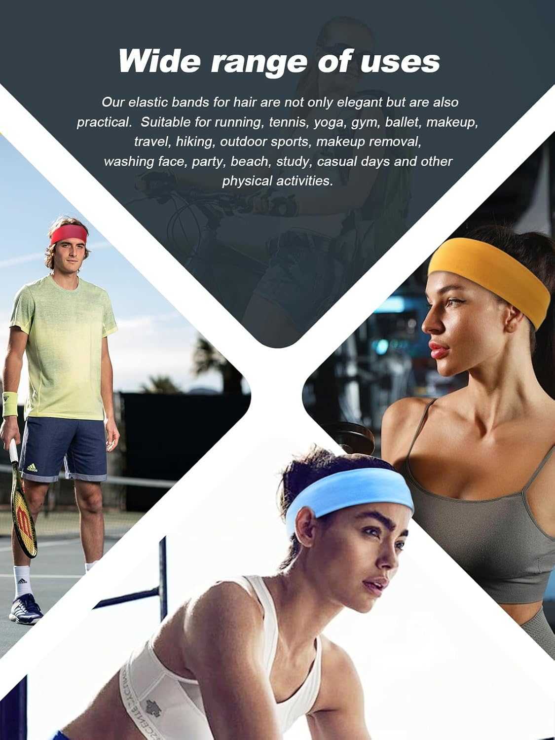 Sports Headbands for Women Non Slip Elastic Fashion Hair Bands for Womens Hair Soft Cloth Stretchy Hair Accessories for Exercise Workout Yoga Running 