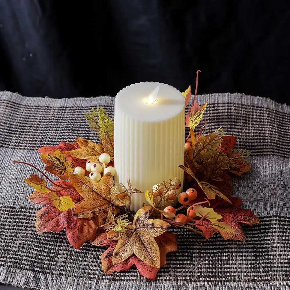 Simulated Maple Leaf Candle Wreath Candlestick Holders Halloween Candle Decor Fashion Table Items Halloween Style Leaves C250919